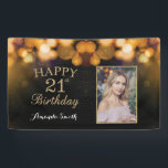Happy 21st Birthday Banner. Gold Glitter Photo Banner<br><div class="desc">Happy 21st Birthday Banner for women or man. Black and Gold Birthday Party Banner. Gold Glitter Confetti. Black and White Stripes. Printable Digital. For further customization,  please click the "Customize it" button and use our design tool to modify this template.</div>
