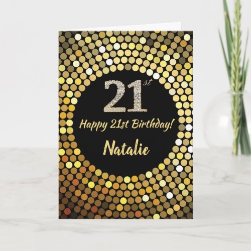 Happy 21st Birthday Black and Gold Glitter Card