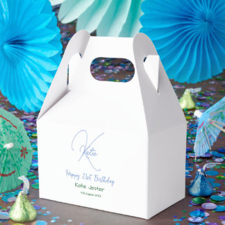 Happy 21st birthday blue add name monogram modern favor boxes