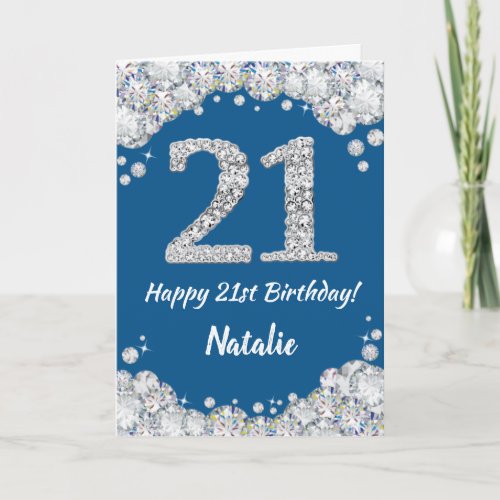 Happy 21st Birthday Blue and Silver Glitter Card