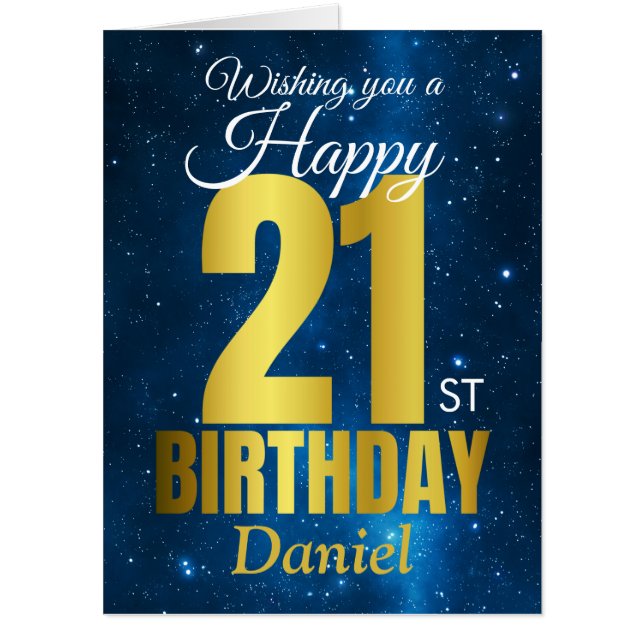 Happy 21st Birthday Blue Gold Jumbo Card (Front)