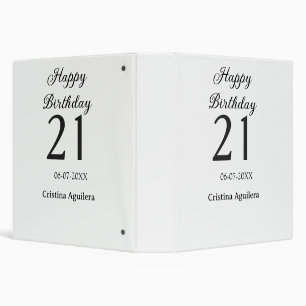 Happy 21st birthday bold letter simple name minima 3 ring binder
