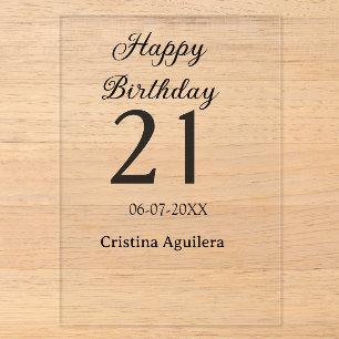 Happy 21st birthday bold letter simple name minima acrylic invitations