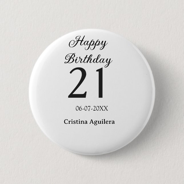 Happy 21st birthday bold letter simple name minima button (Front)