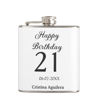 Happy 21st birthday bold letter simple name minima flask