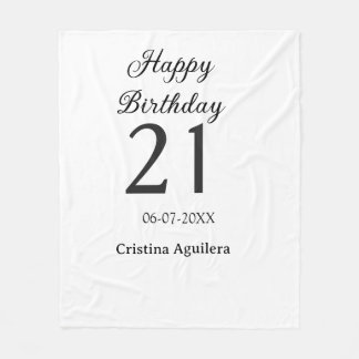 Happy 21st birthday bold letter simple name minima fleece blanket