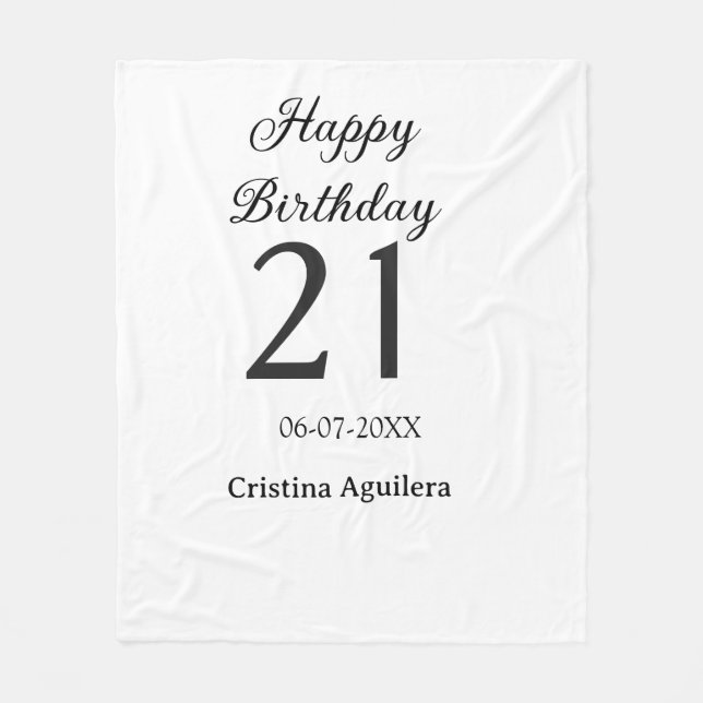 Happy 21st birthday bold letter simple name minima fleece blanket (Front)