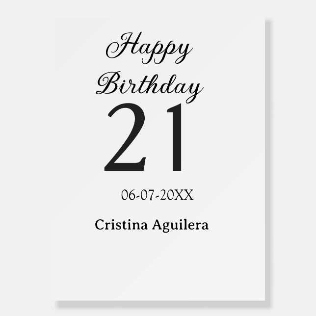 Happy 21st birthday bold letter simple name minima foam board (Front)