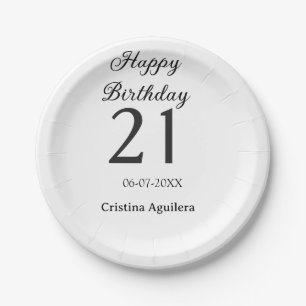 Happy 21st birthday bold letter simple name minima paper plates