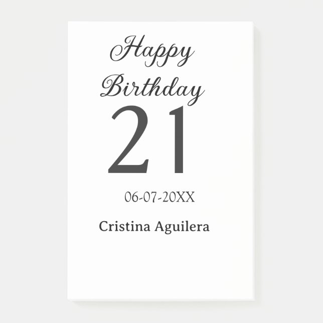 Happy 21st birthday bold letter simple name minima post-it notes (Front)