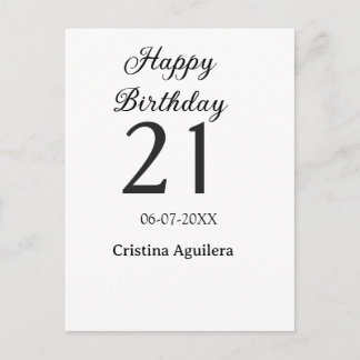 Happy 21st birthday bold letter simple name minima postcard