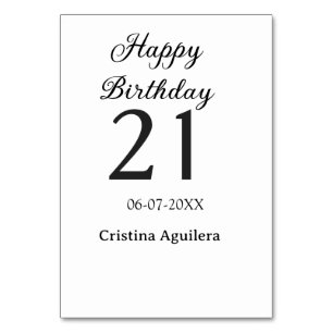 Happy 21st birthday bold letter simple name minima table number