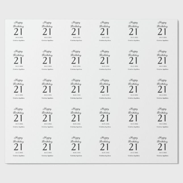 Happy 21st birthday bold letter simple name minima wrapping paper (Flat)