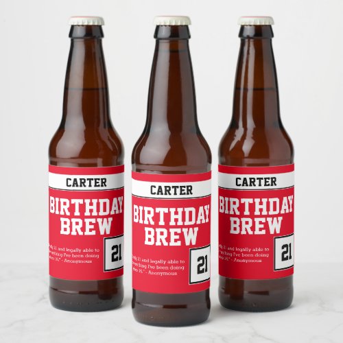 Happy 21st Birthday Brew Beer Bottle Label