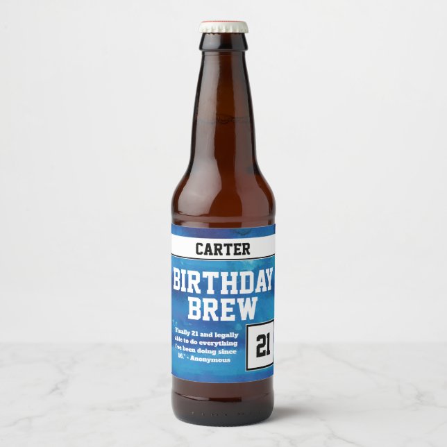 Happy 21st Birthday Brew Beer Bottle Label (Front)
