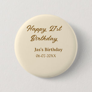 Happy 21st birthday brown pastel yellow name date button