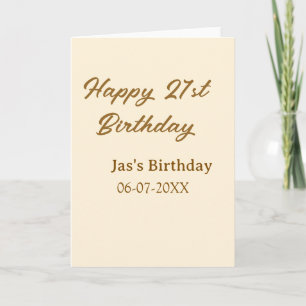Happy 21st birthday brown pastel yellow name date card