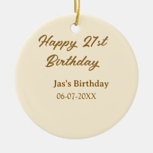 Happy 21st birthday brown pastel yellow name date ceramic ornament