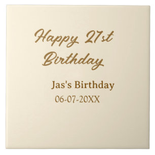 Happy 21st birthday brown pastel yellow name date ceramic tile