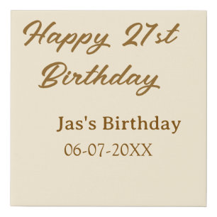 Happy 21st birthday brown pastel yellow name date faux canvas print