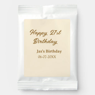 Happy 21st birthday brown pastel yellow name date hot chocolate drink mix