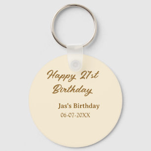 Happy 21st birthday brown pastel yellow name date  keychain