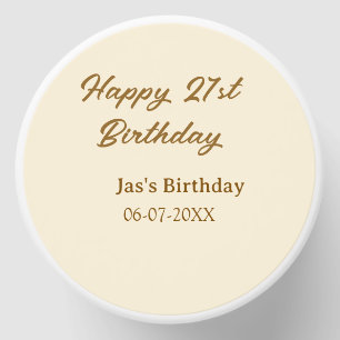 Happy 21st birthday brown pastel yellow name date mini candle favors