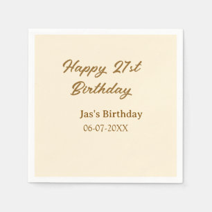 Happy 21st birthday brown pastel yellow name date napkins