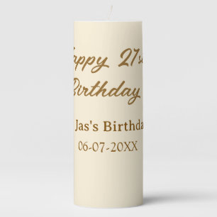 Happy 21st birthday brown pastel yellow name date pillar candle