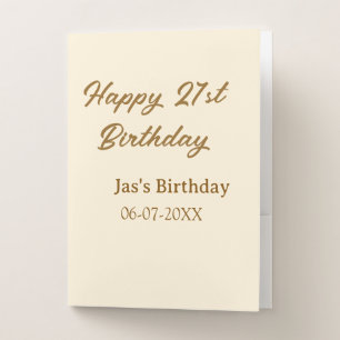 Happy 21st birthday brown pastel yellow name date pocket folder