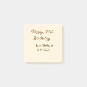 Happy 21st birthday brown pastel yellow name date post-it notes