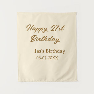 Happy 21st birthday brown pastel yellow name date tapestry