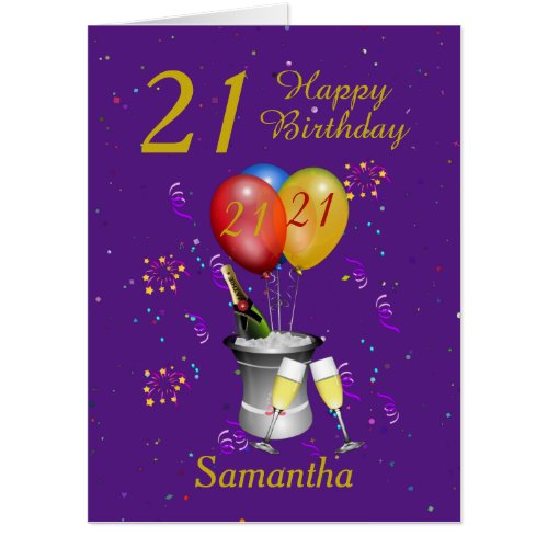 Happy 21st Birthday Celebration Purple Large Card