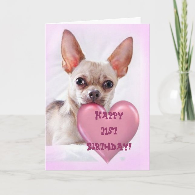 Happy 21st Birthday Chihuahua greeting card (Front)