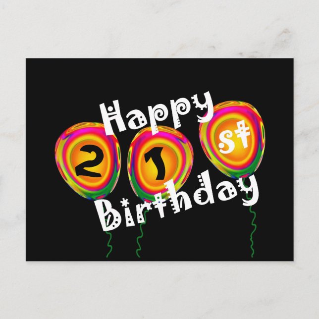 Happy 21st Birthday Colorful Balloons Postcard (Front)