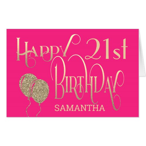 Happy 21st Birthday Decorative gold text Pink Card