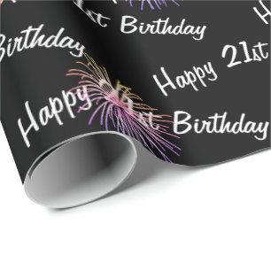 Happy 21st Birthday fireworks on black Wrapping Paper