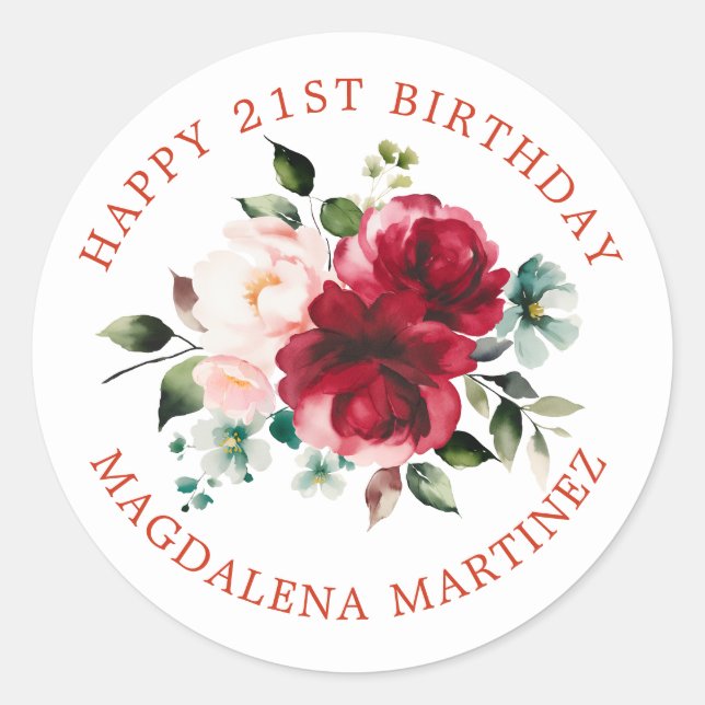 Happy 21st Birthday Floral Custom Envelope Seal (Front)