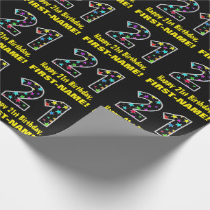 Happy 21st Birthday, Fun Colorful Stars Pattern 21 Wrapping Paper
