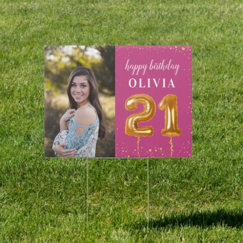 Happy 21st Birthday Gold Confetti Outdoor Yard Sign
