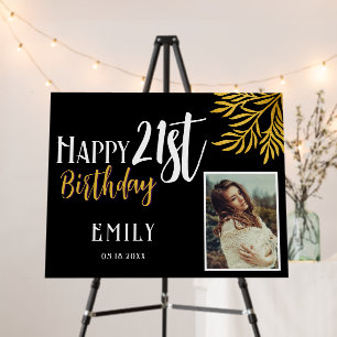 Happy 21st Birthday Gold Foliage Photo Backdrop Foam Board