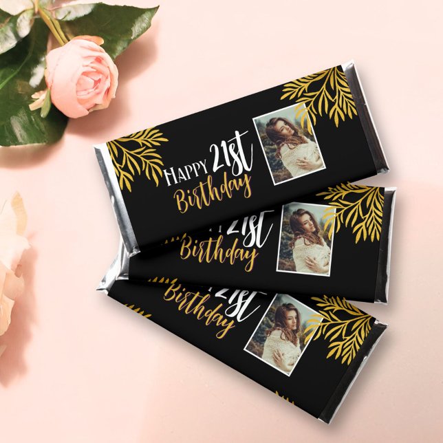 Happy 21st Birthday Gold Foliage Photo Party Hershey Bar Favors (Creator Uploaded)