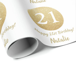 Happy 21st Birthday Gold Glitter and White Wrapping Paper