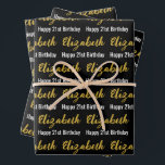 Happy 21st Birthday Gold Name Black and White Wrapping Paper Sheets<br><div class="desc">The sheets are black. All of them have a text pattern for the recipient's name in a faux gold script and the phrase Happy 21st Birthday. The name (Shown: Elizabeth) appears in an elegant faux (not foil) gold script. The other text is white. All of the text can be edited....</div>