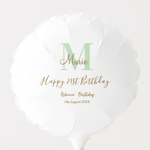 Happy 21st Birthday green add name monogram brown Balloon