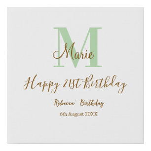 Happy 21st Birthday green add name monogram brown  Faux Canvas Print