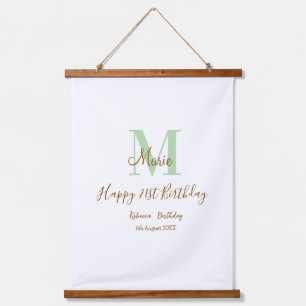 Happy 21st Birthday green add name monogram brown Hanging Tapestry
