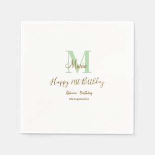 Happy 21st Birthday green add name monogram brown  Napkins