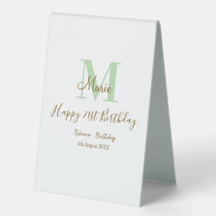 Happy 21st Birthday green add name monogram brown  Table Tent