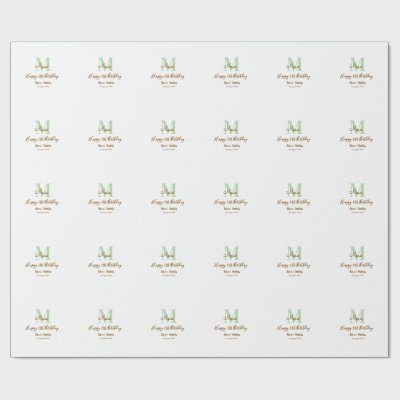 Happy 21st Birthday green add name monogram brown  Wrapping Paper